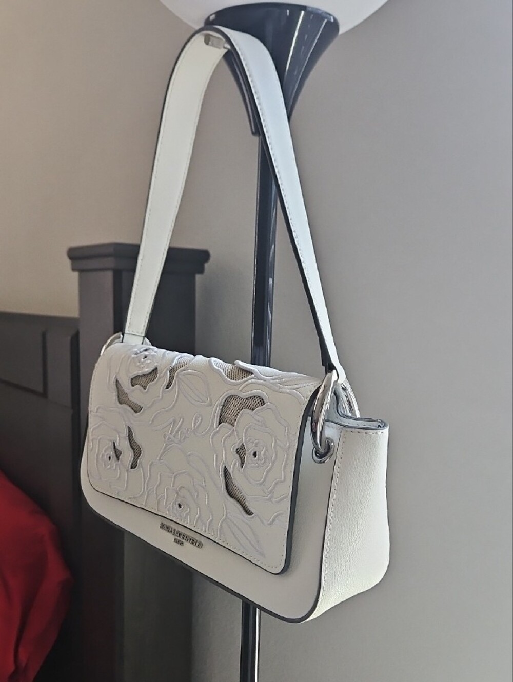 Karl Lagerfeld White Floral Cutout Shoulder Bag - Picture 3 of 6